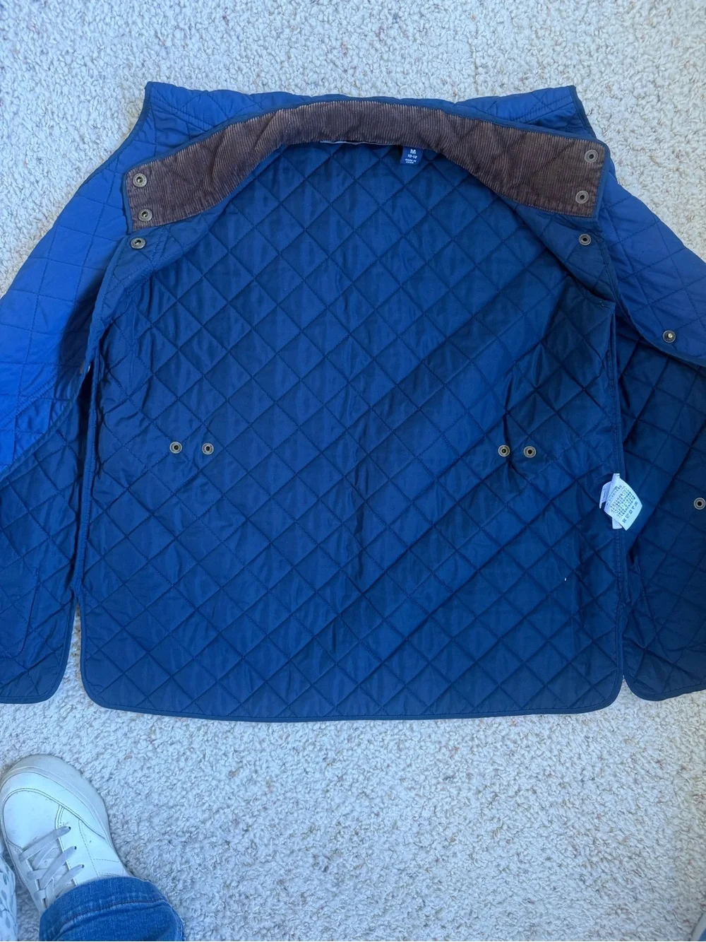 Lands End Kids Quilted  Barn Vest Blue Corduroy Collar Snap Front Kids M 10-12